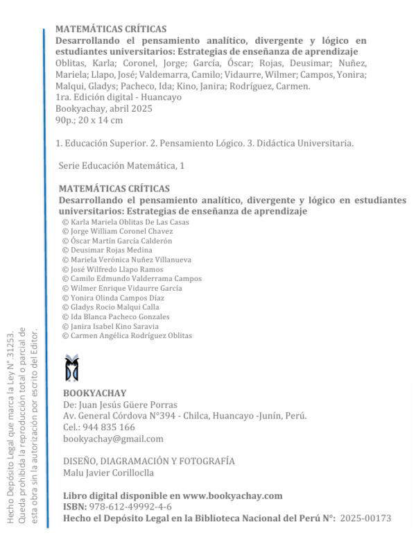 MATEMÁTICAS CRÍTICAS: Desarrollando el pensamiento analítico, divergente y lógico en estudiantes universitarios - Estrategias de enseñanza de aprendizaje - Imagen 2